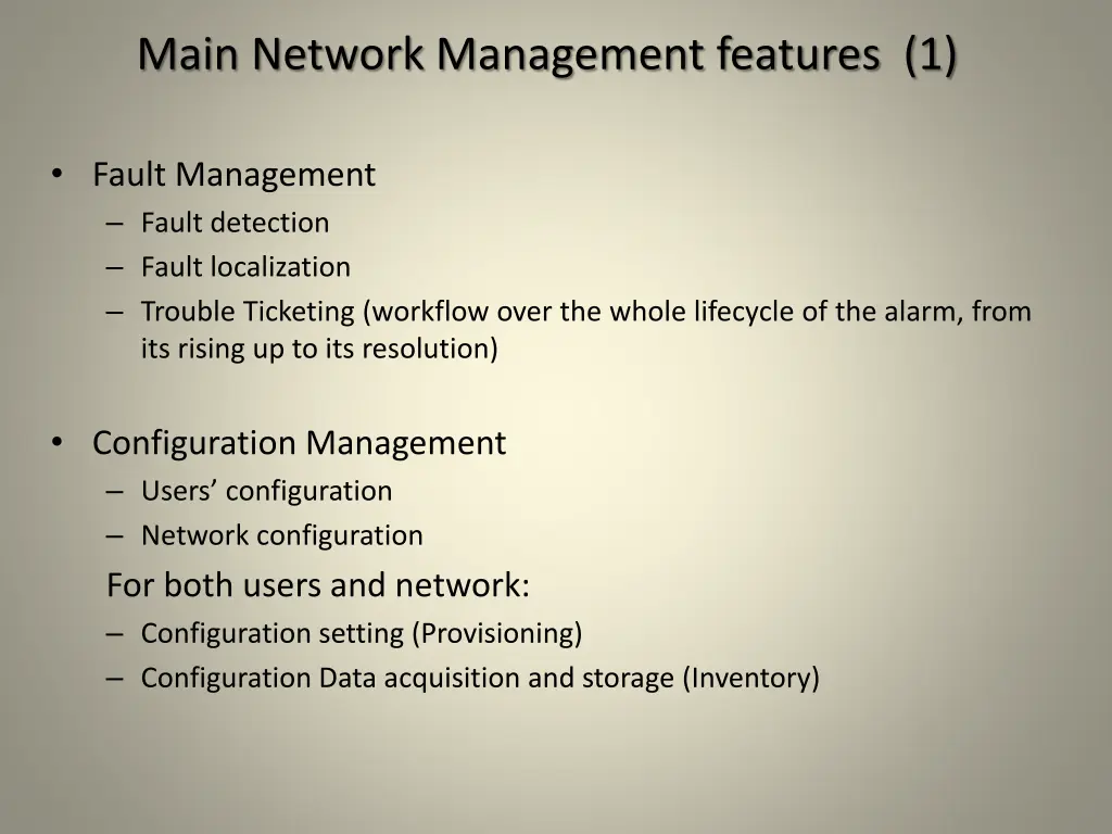 main network management features 1