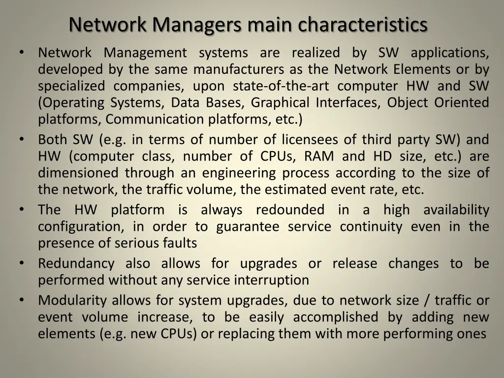 network managers main characteristics network