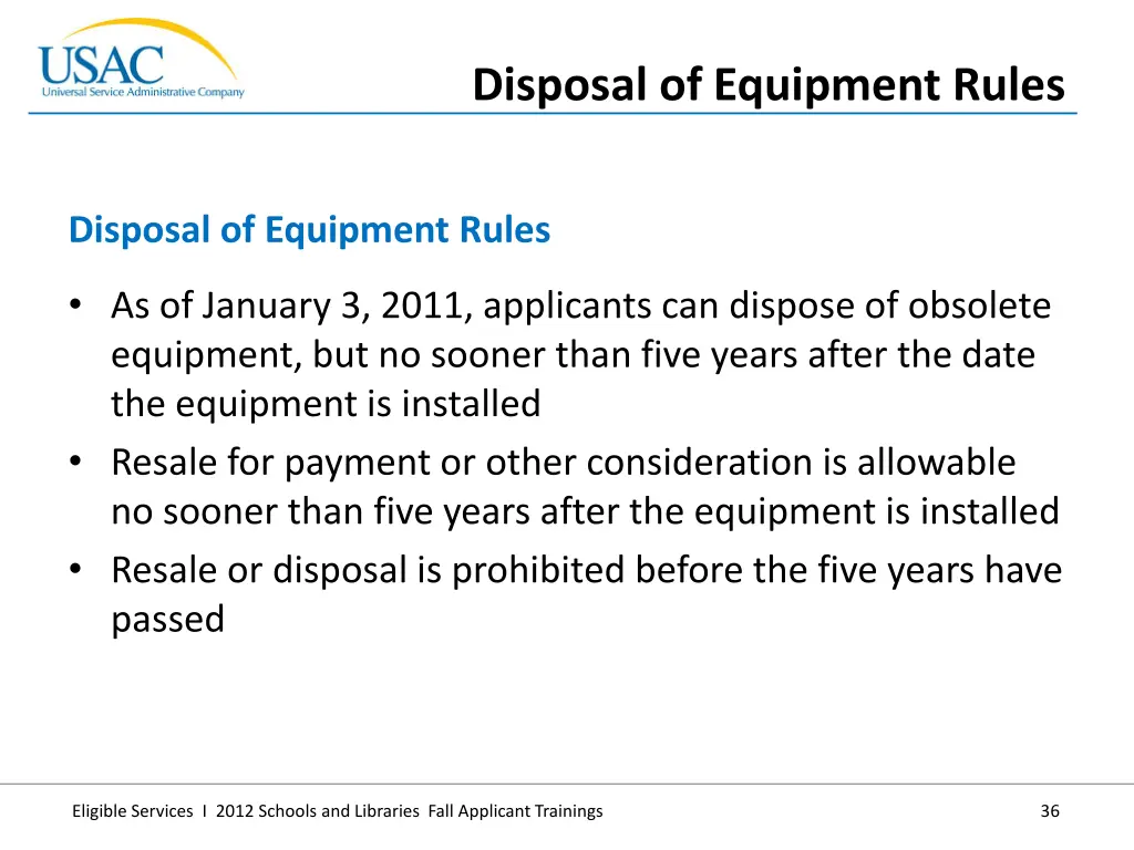 disposal of equipment rules