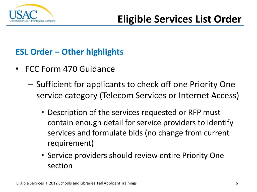 eligible services list order 2