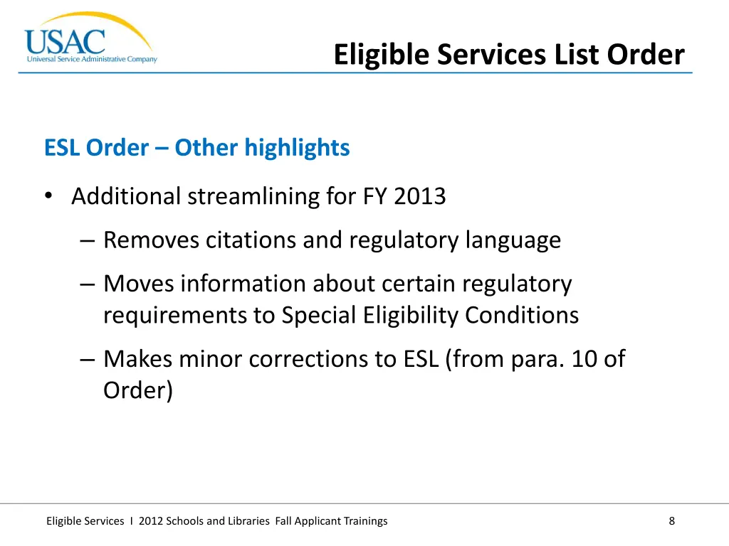 eligible services list order 4