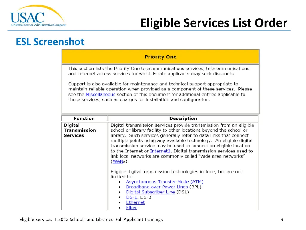 eligible services list order 5