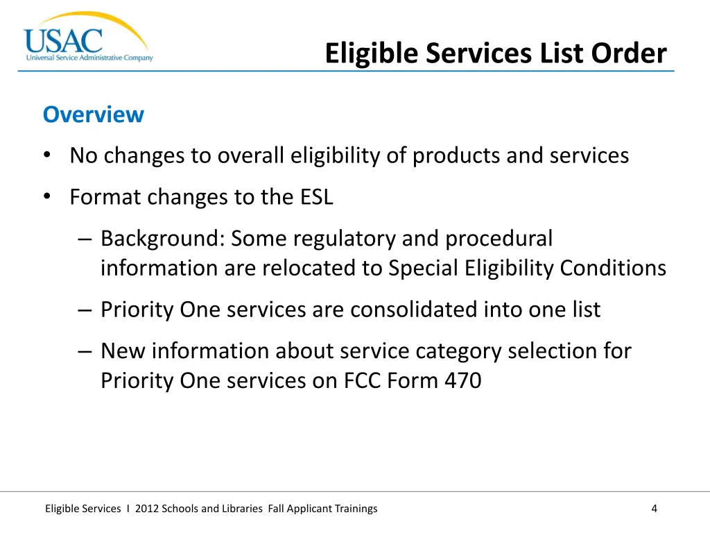 eligible services list order
