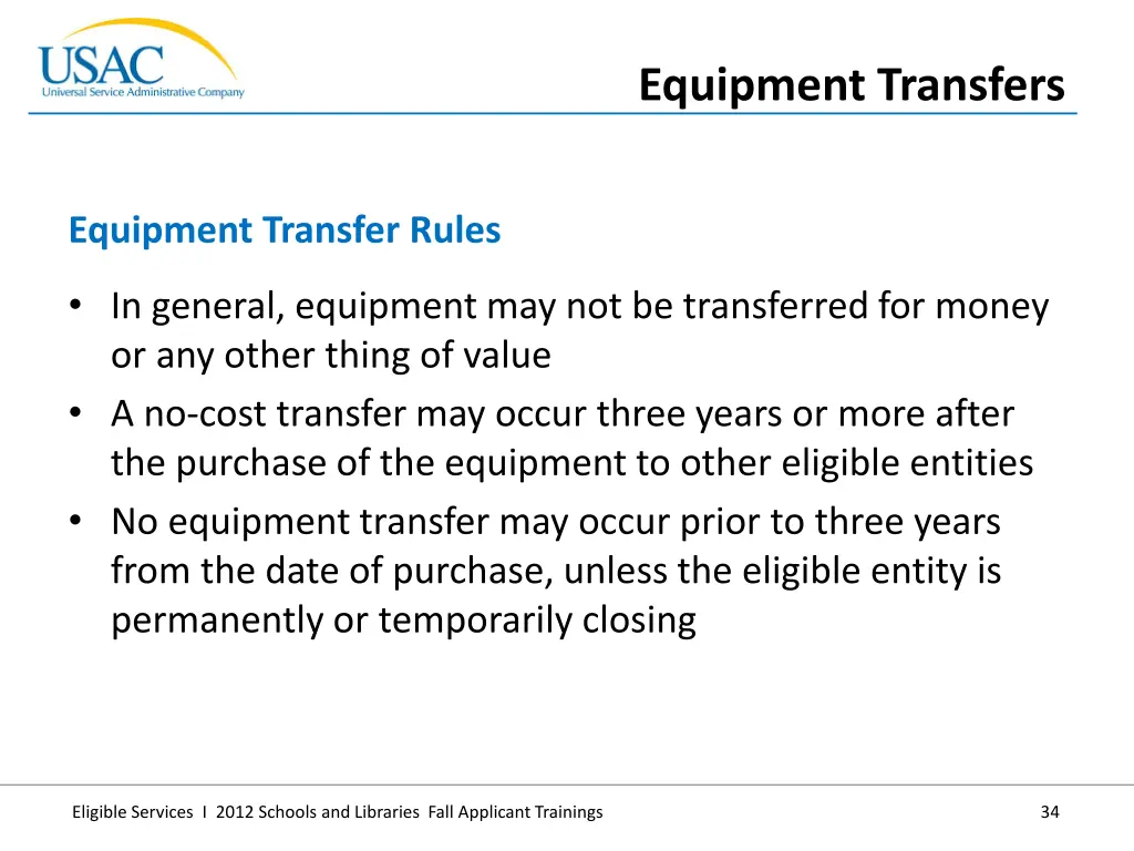 equipment transfers