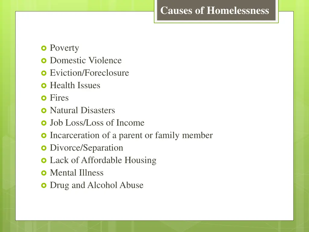causes of homelessness 1