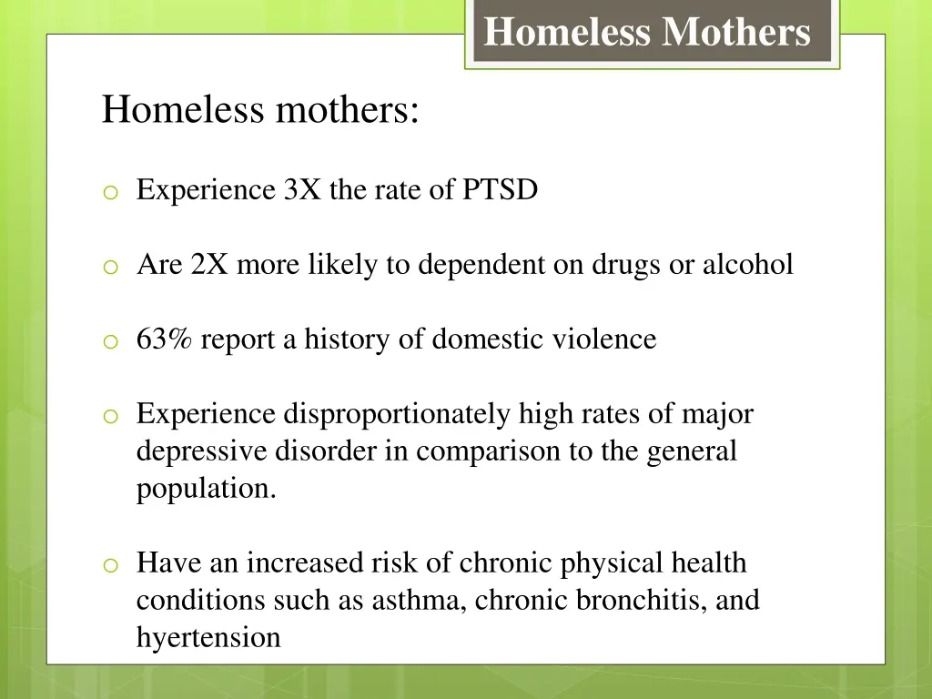 homeless mothers