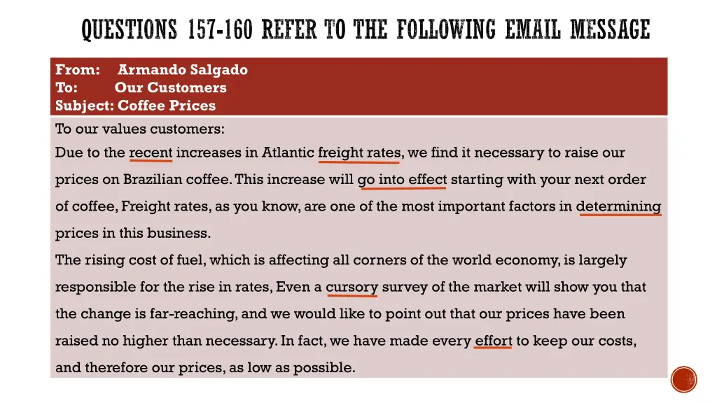 questions 157 160 refer to the following email