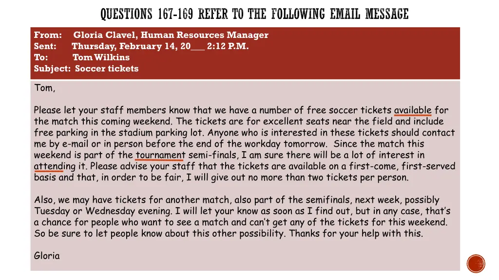 questions 167 169 refer to the following email 1