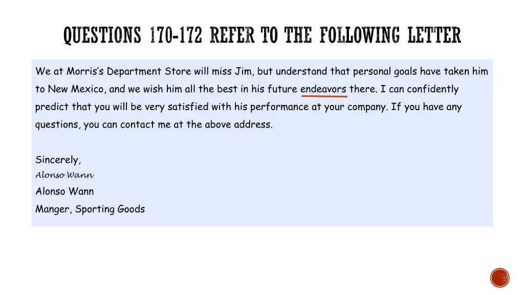 questions 170 172 refer to the following letter 1