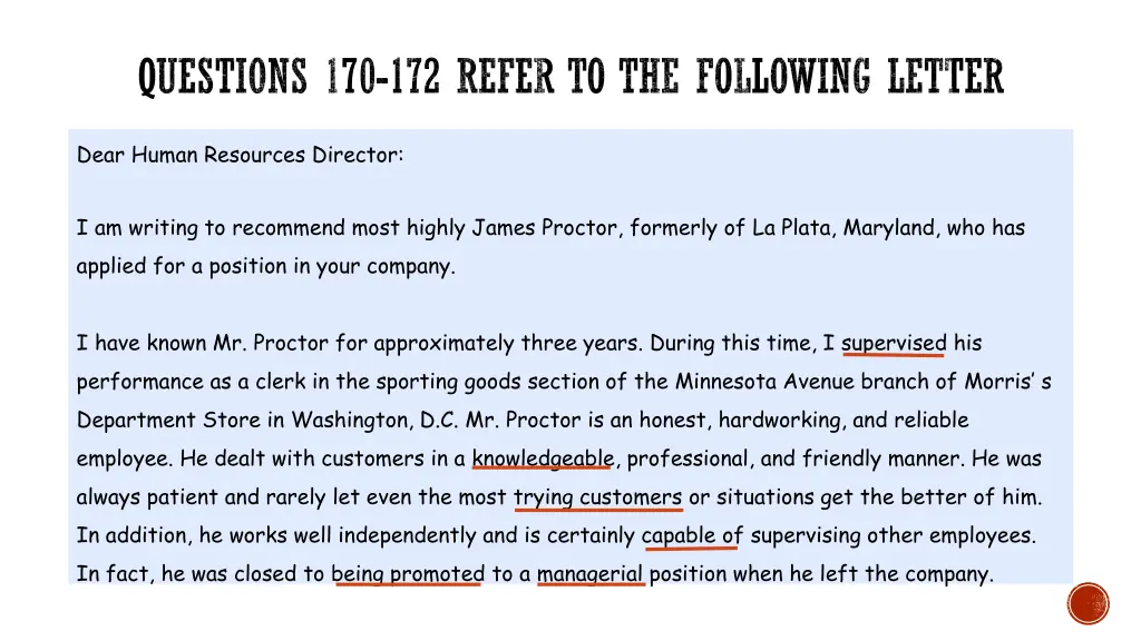 questions 170 172 refer to the following letter