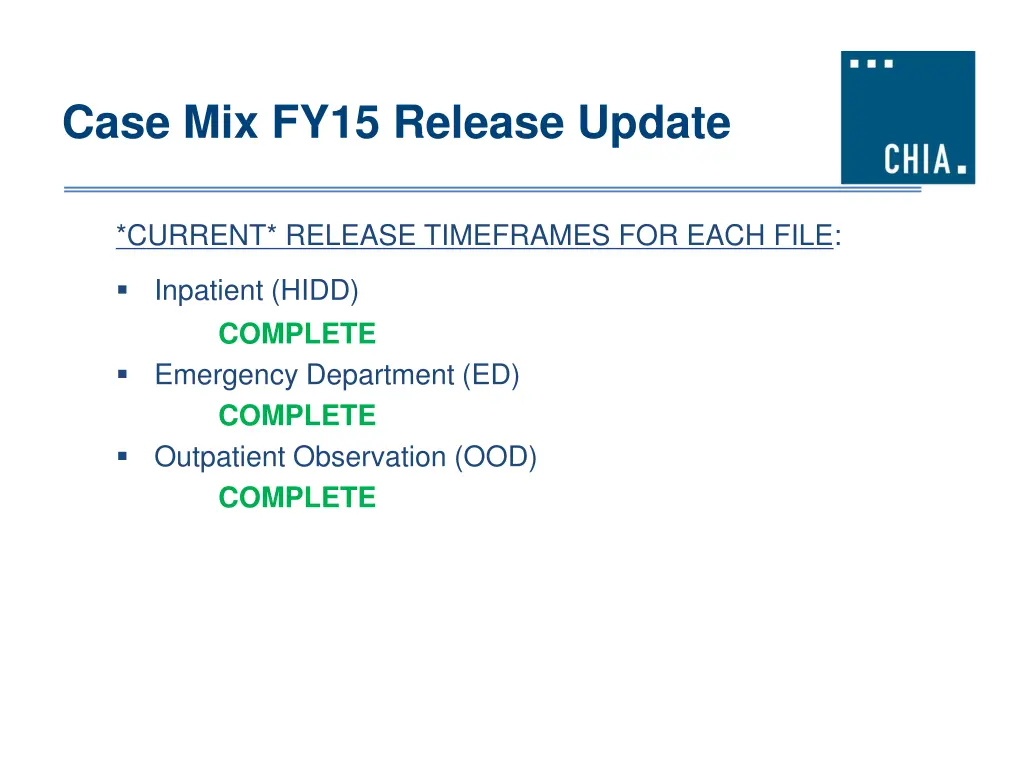 case mix fy15 release update