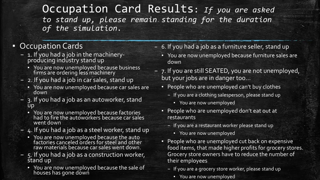 occupation card results if you are asked to stand