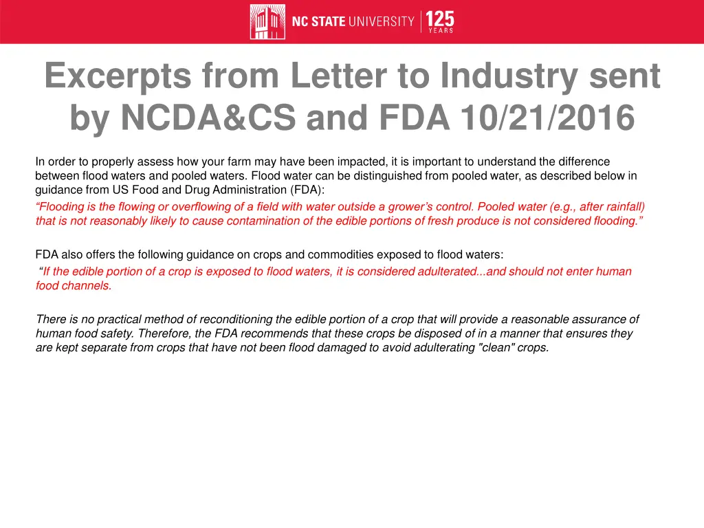 excerpts from letter to industry sent by ncda