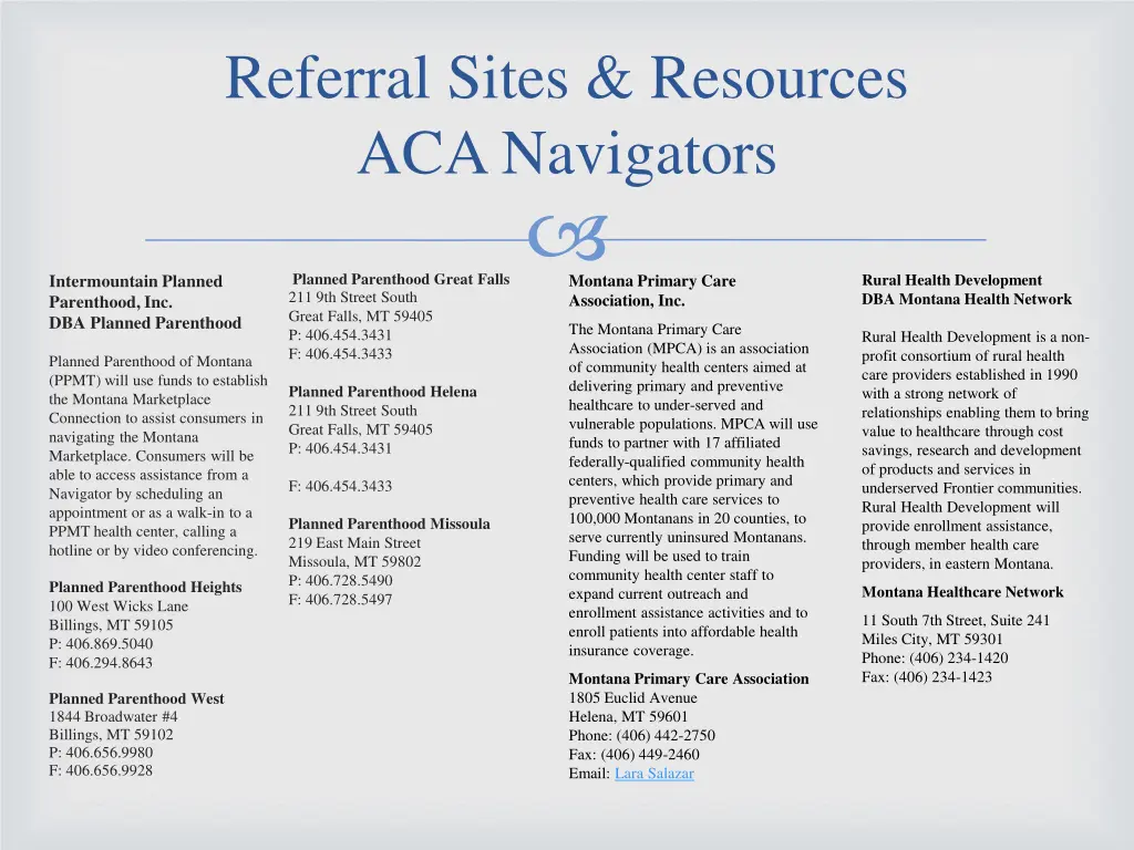 referral sites resources aca navigators