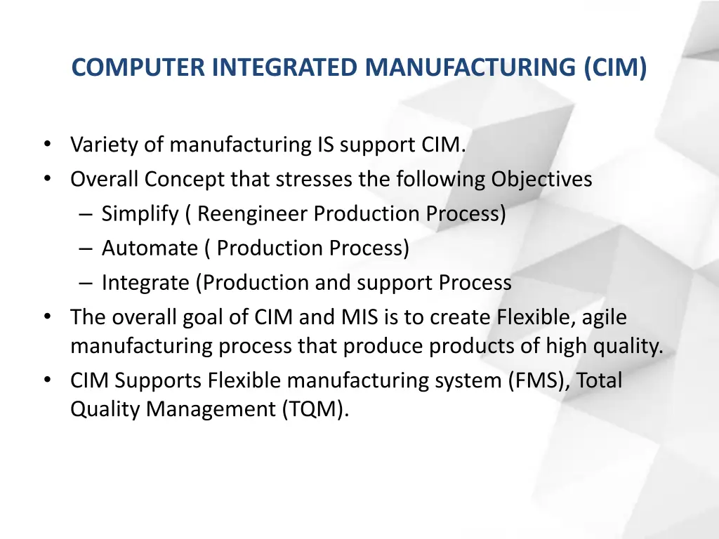 computer integrated manufacturing cim