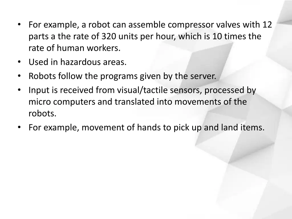 for example a robot can assemble compressor
