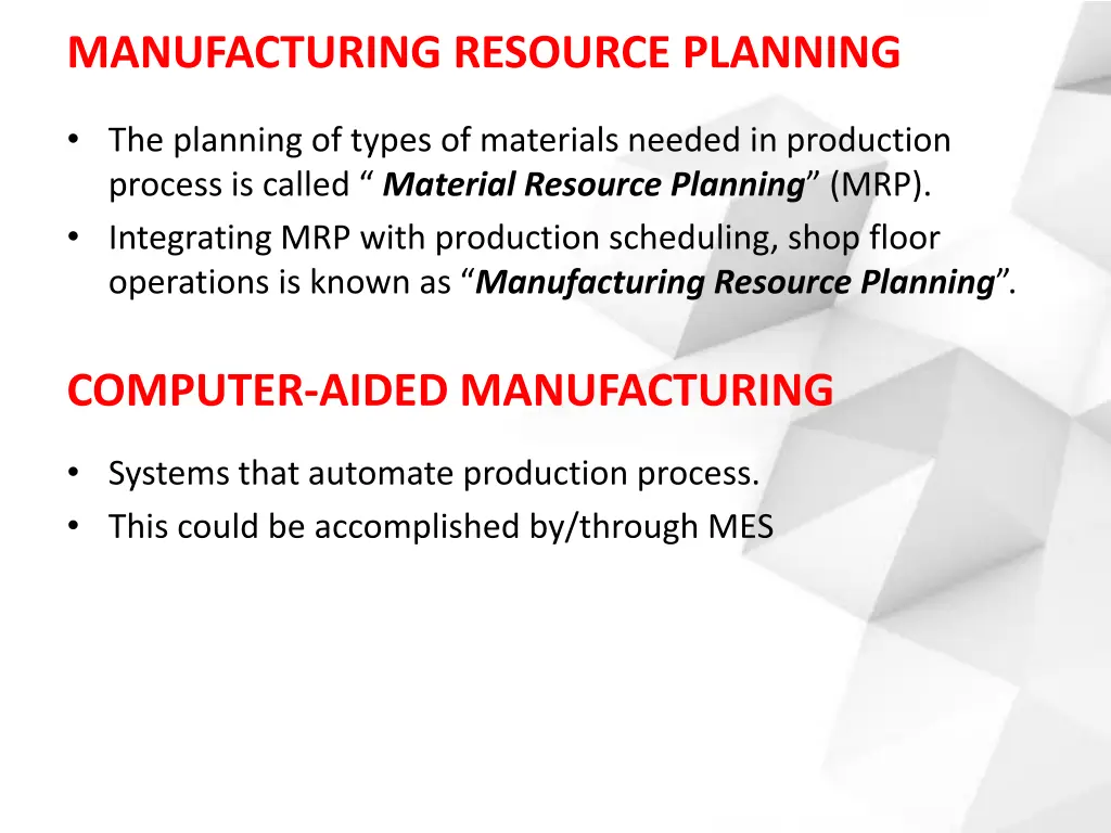 manufacturing resource planning