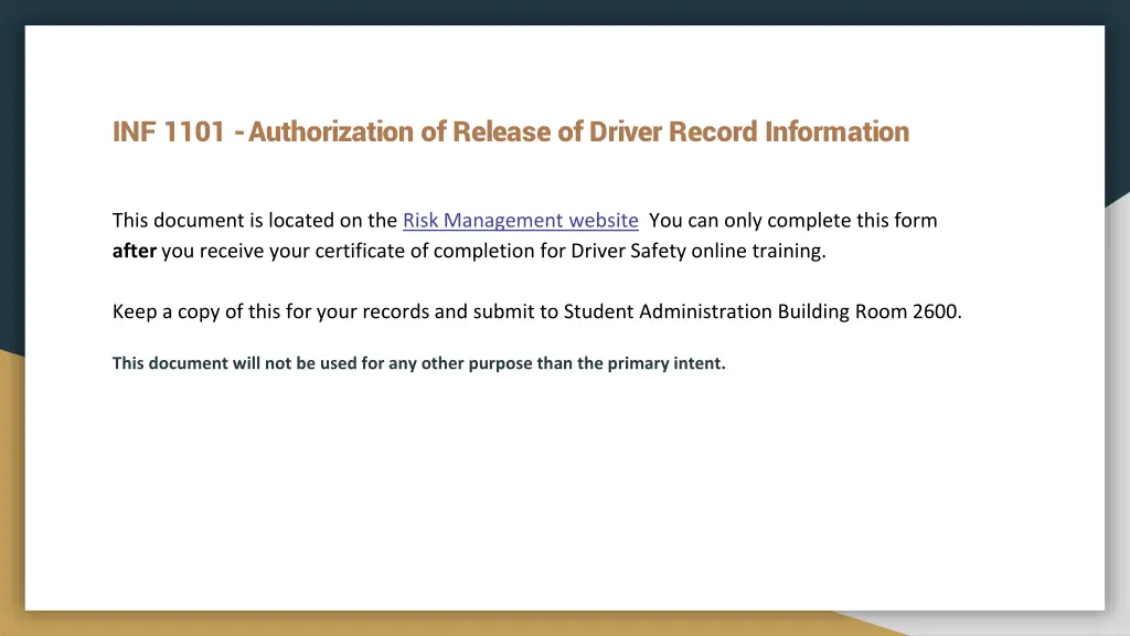 inf 1101 authorization of release of driver