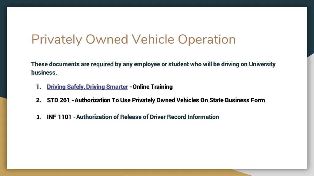 privately owned vehicle operation