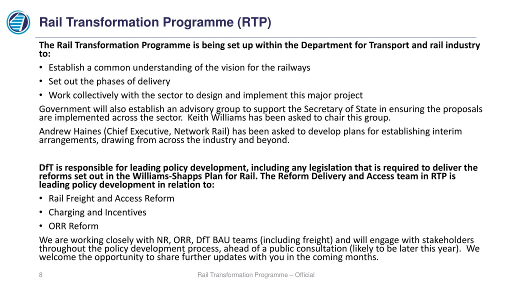 rail transformation programme rtp