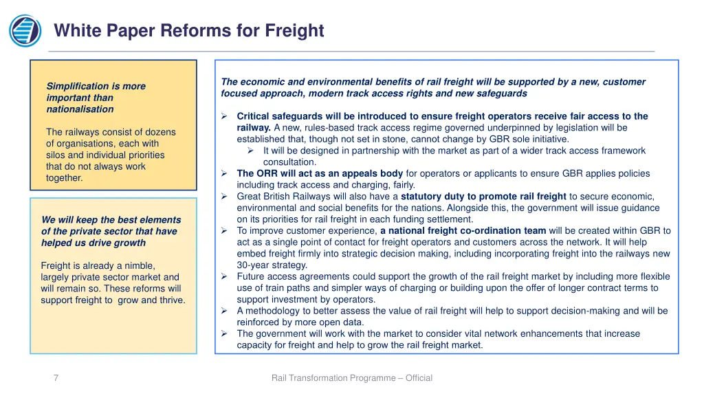 white paper reforms for freight