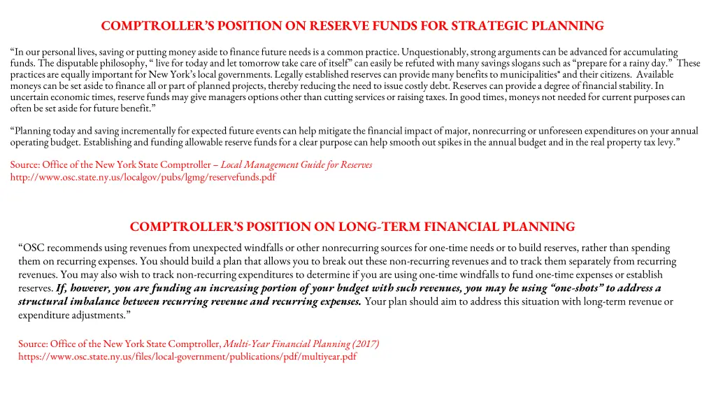 comptroller s position on reserve funds