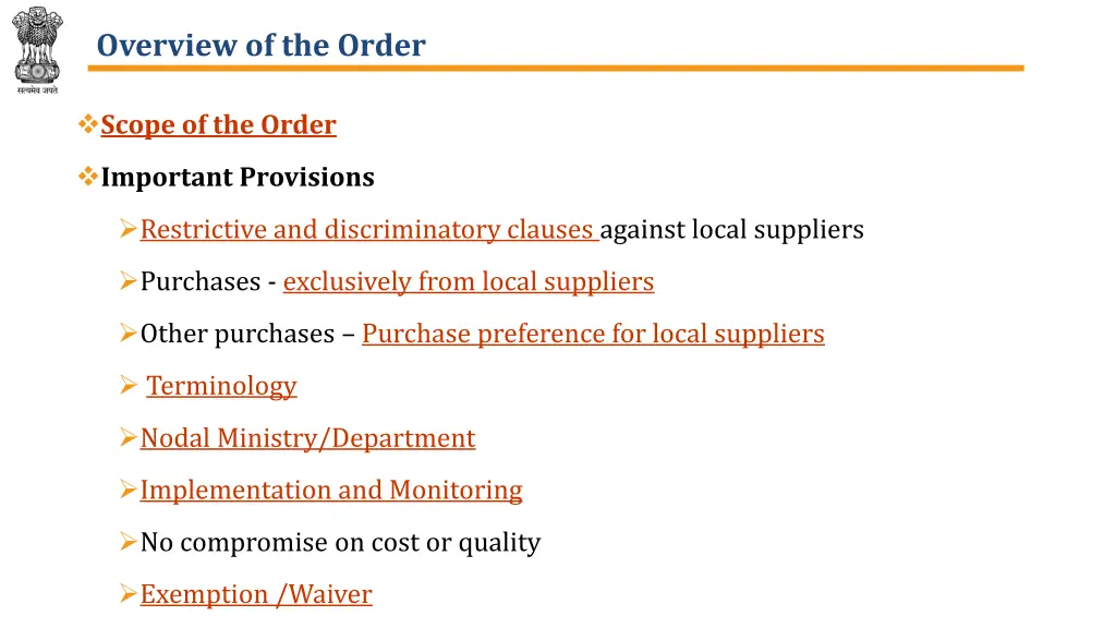 overview of the order