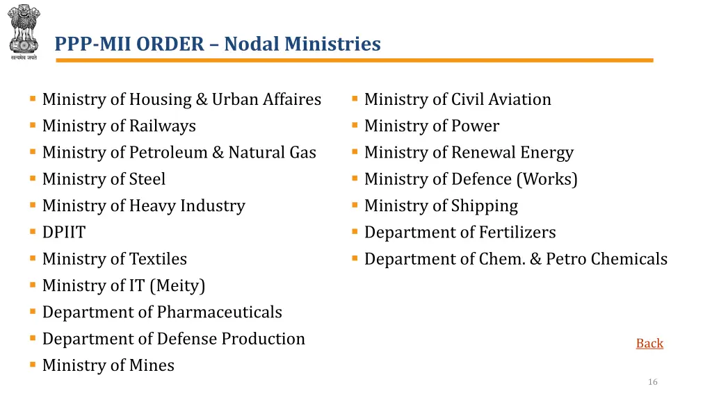 ppp mii order nodal ministries