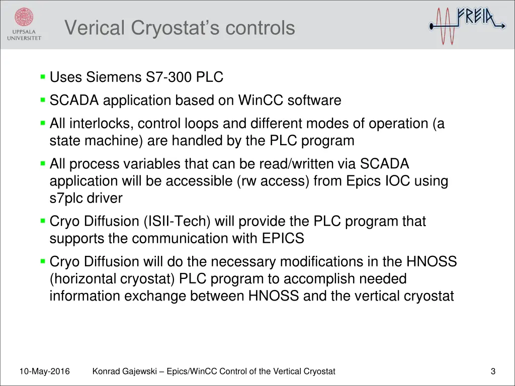verical cryostat s controls