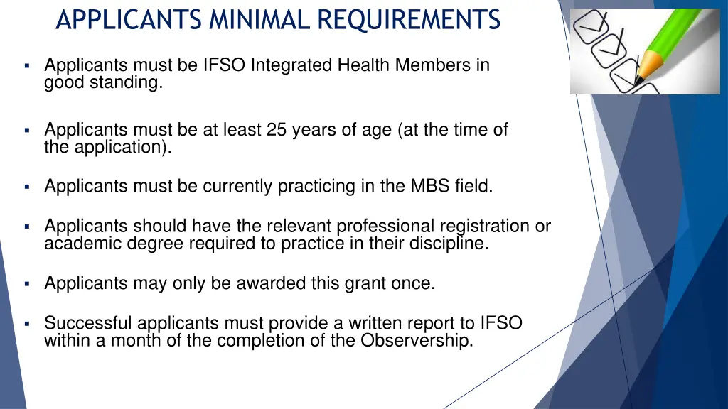 applicants minimal requirements