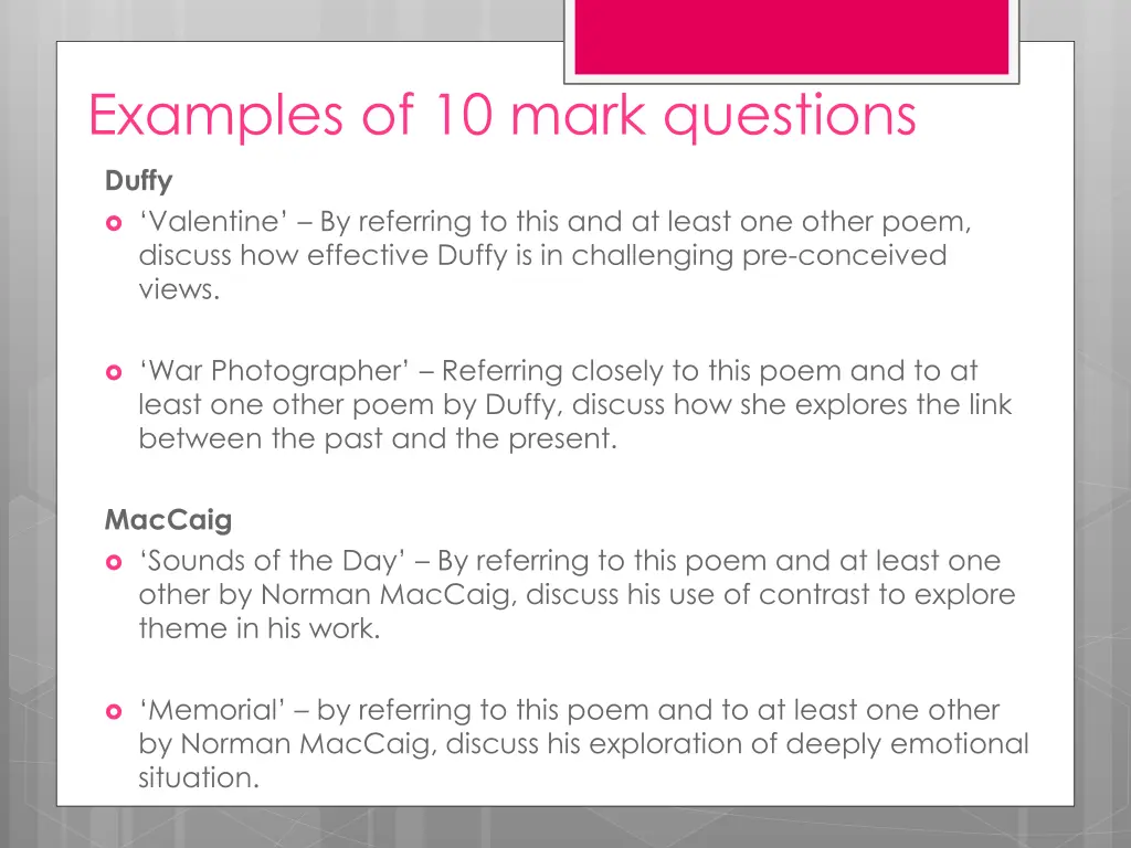 examples of 10 mark questions