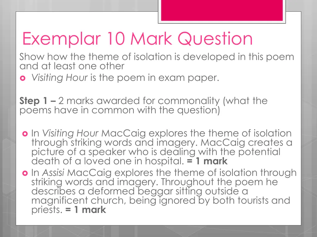 exemplar 10 mark question show how the theme