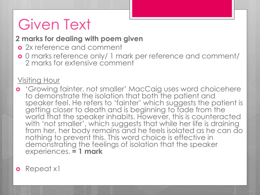 given text 2 marks for dealing with poem given