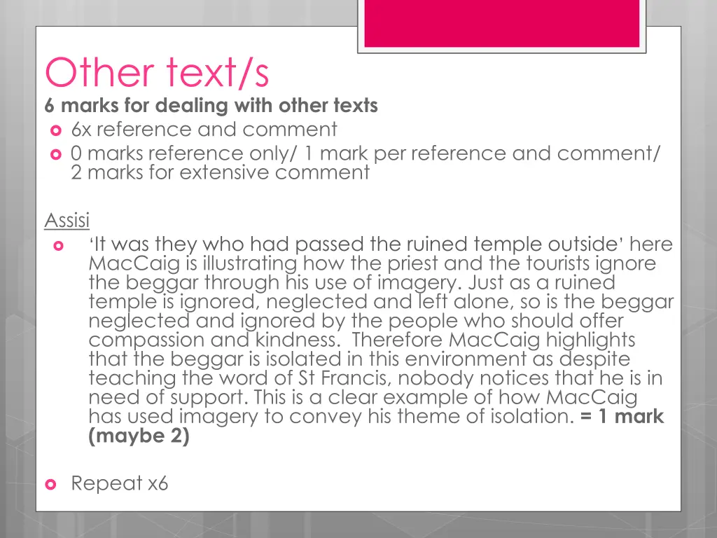 other text s 6 marks for dealing with other texts