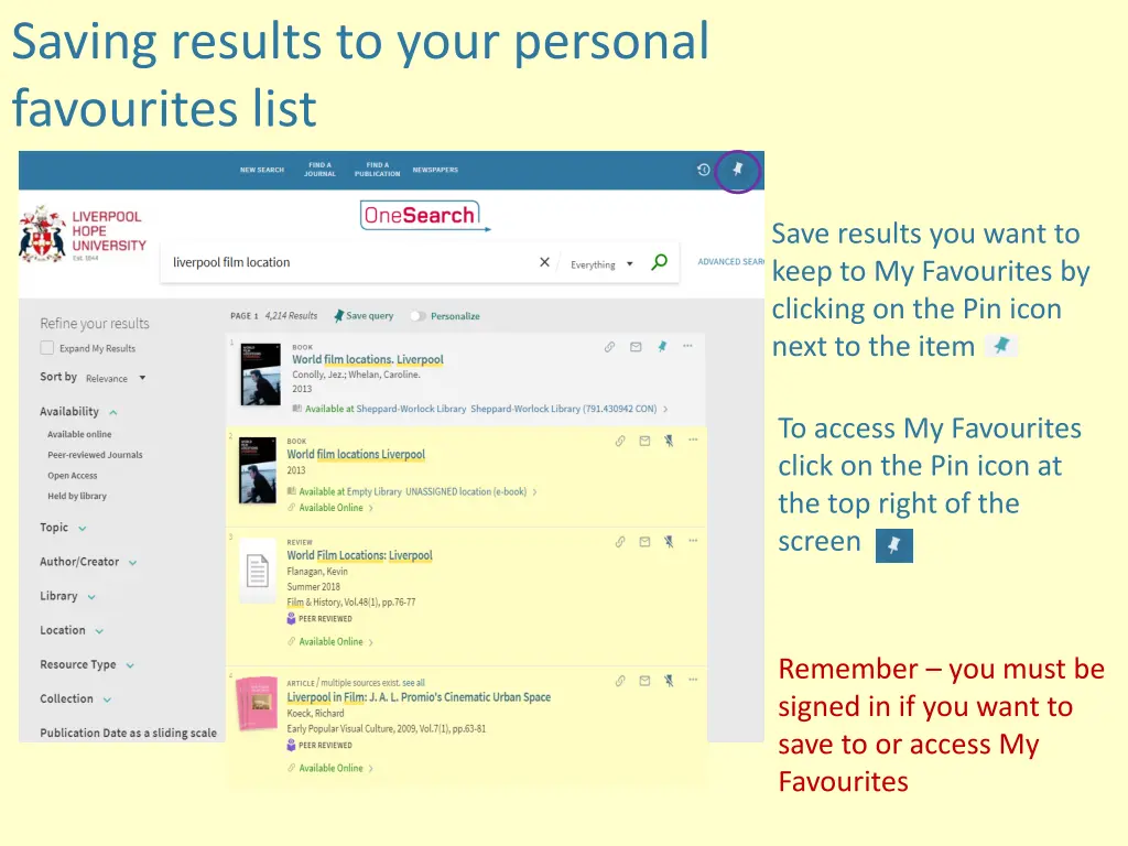 saving results to your personal favourites list