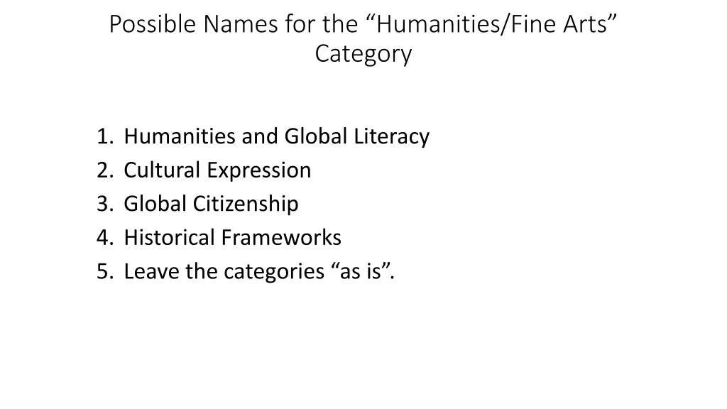possible names for the humanities fine arts