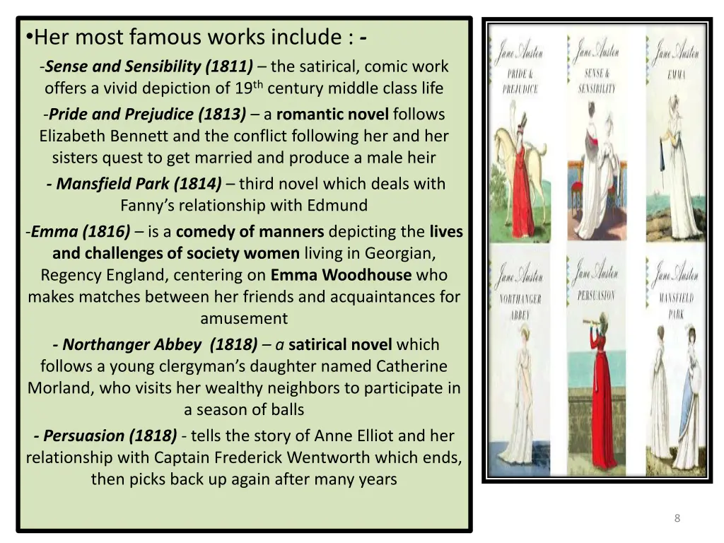 her most famous works include sense