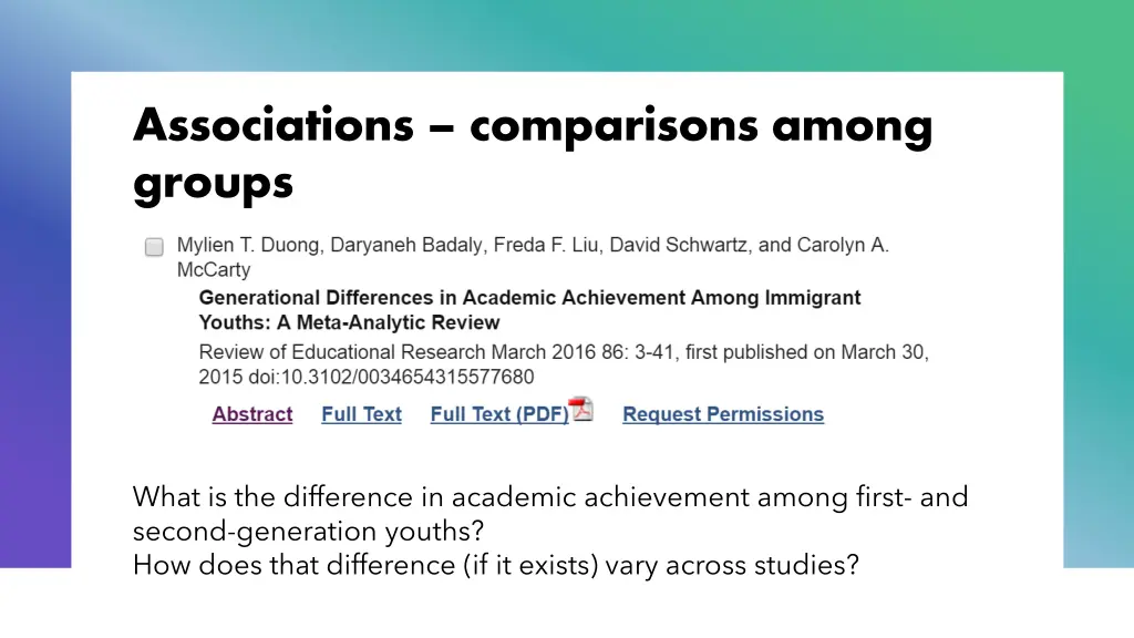 associations comparisons among groups