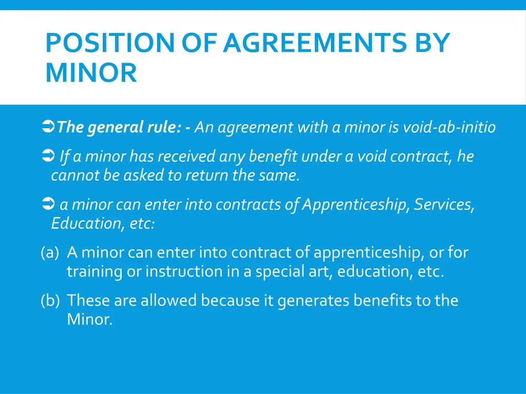 position of agreements by minor