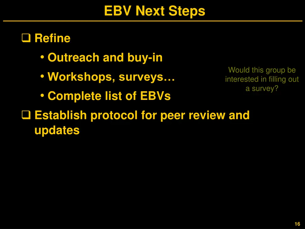 ebv next steps