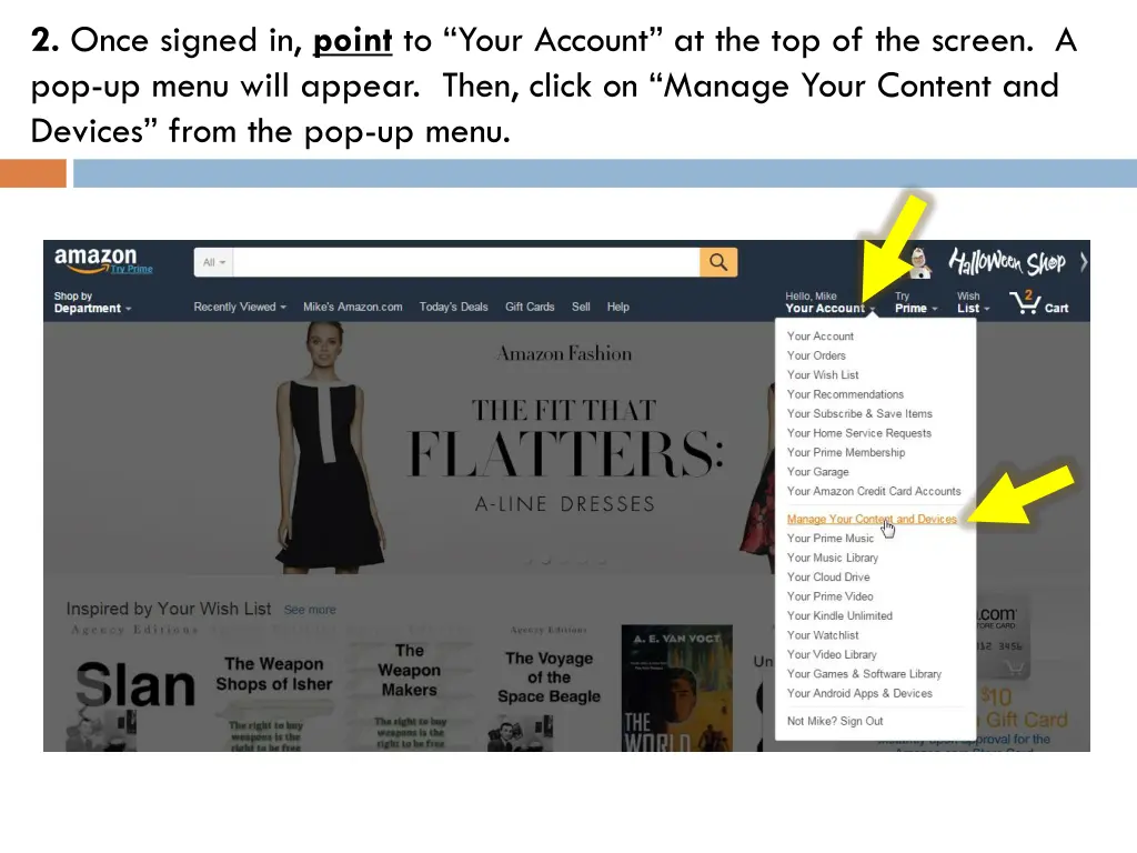 2 once signed in point to your account