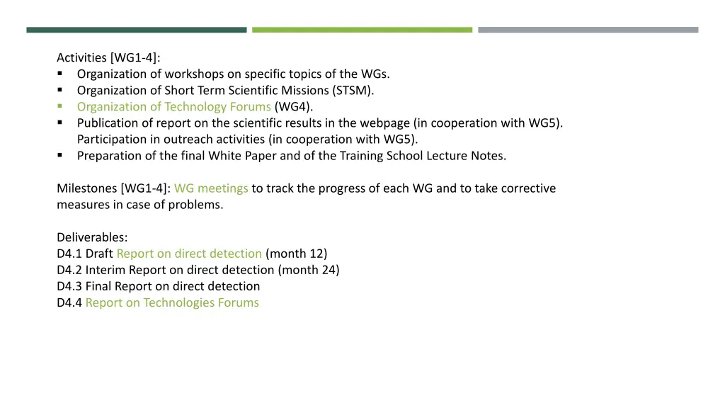 activities wg1 4 organization of workshops