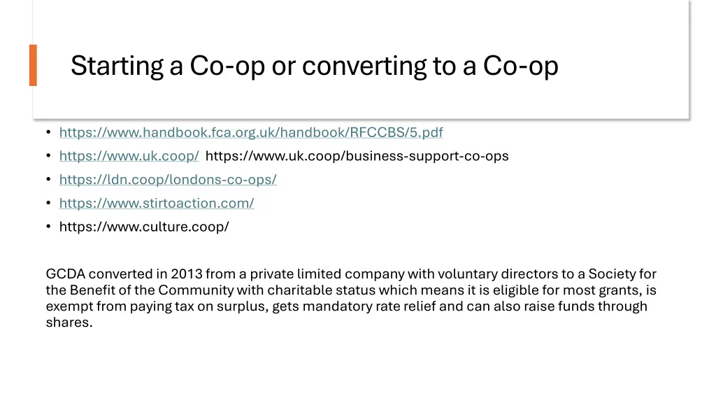 starting a co op or converting to a co op