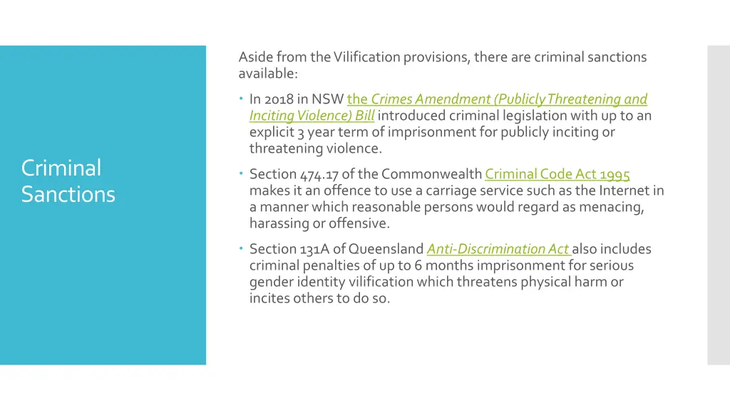 aside from the vilification provisions there