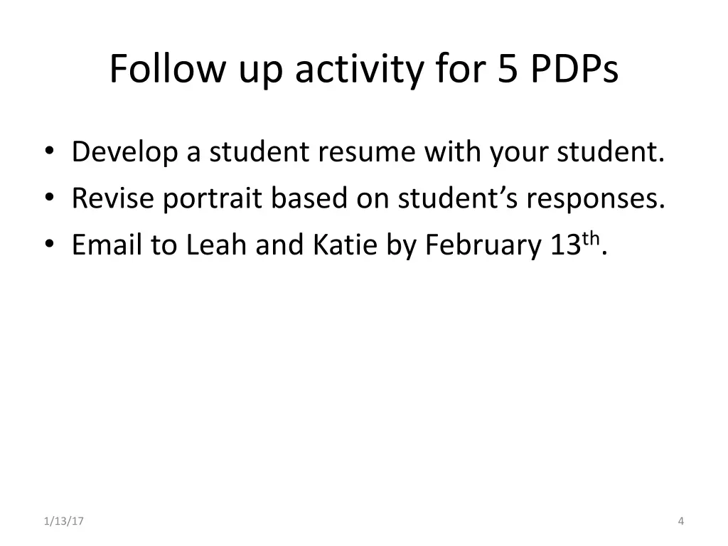 follow up activity for 5 pdps