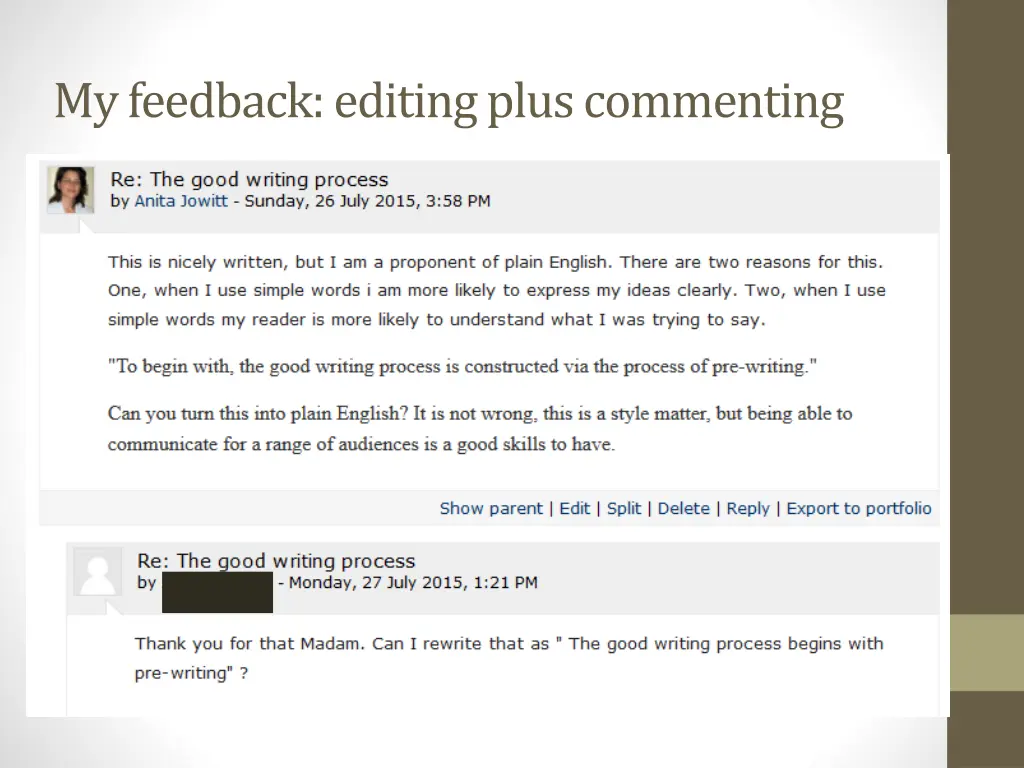 my feedback editing plus commenting