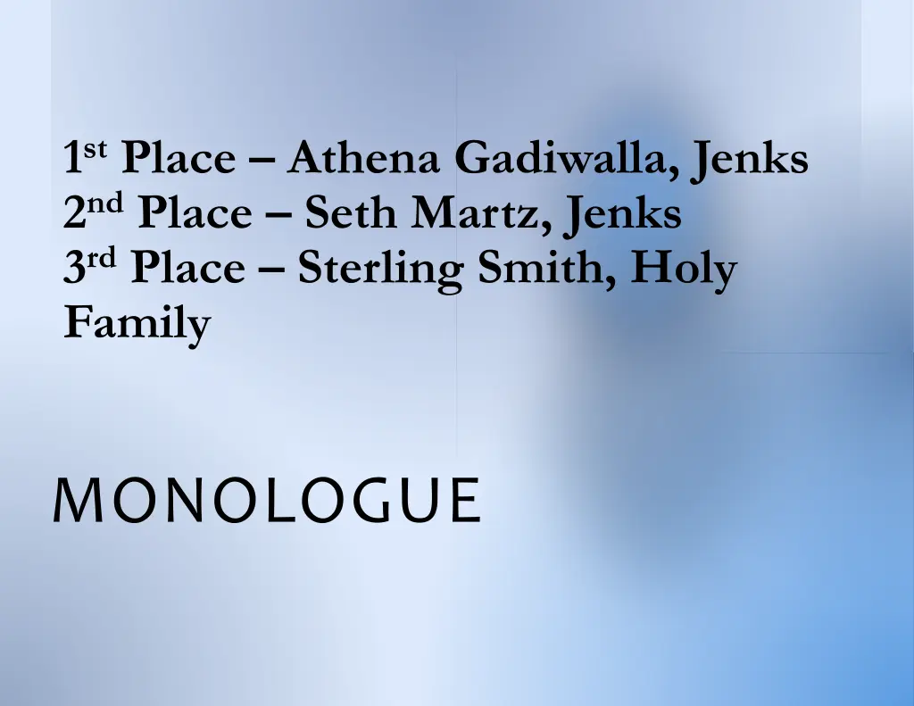 1 st place athena gadiwalla jenks 2 nd place seth