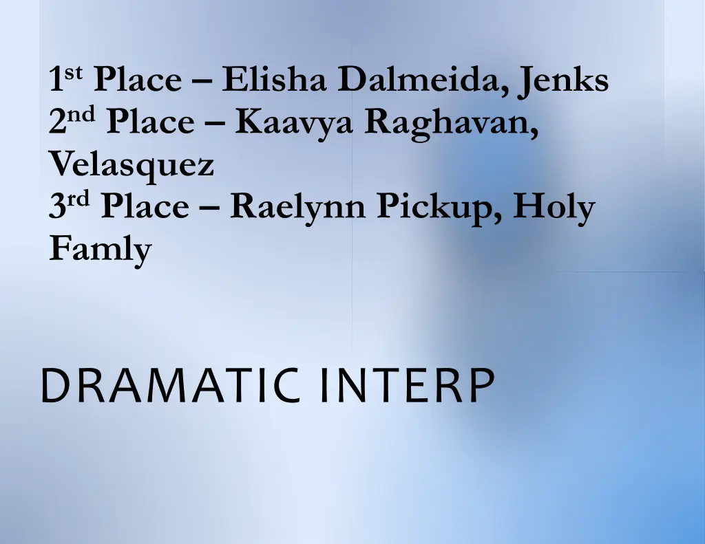 1 st place elisha dalmeida jenks 2 nd place