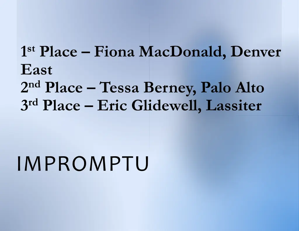 1 st place fiona macdonald denver east 2 nd place