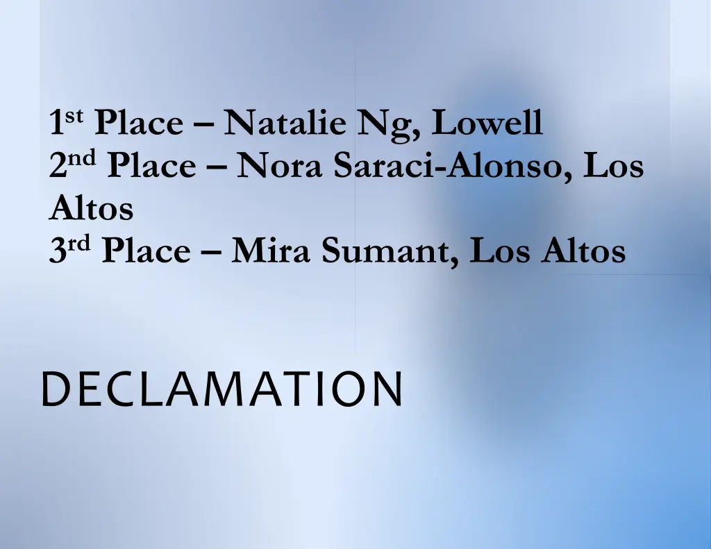 1 st place natalie ng lowell 2 nd place nora